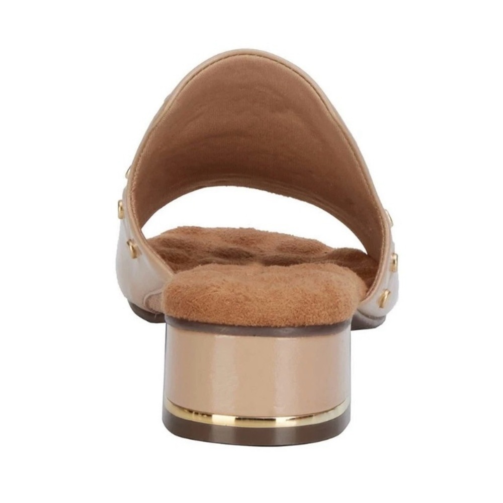 Ros Hommerson Bizzy Women's Slide Sandal Nude Shiny Tumbled Leather Gold Sz 6.5M - Picture 5 of 6